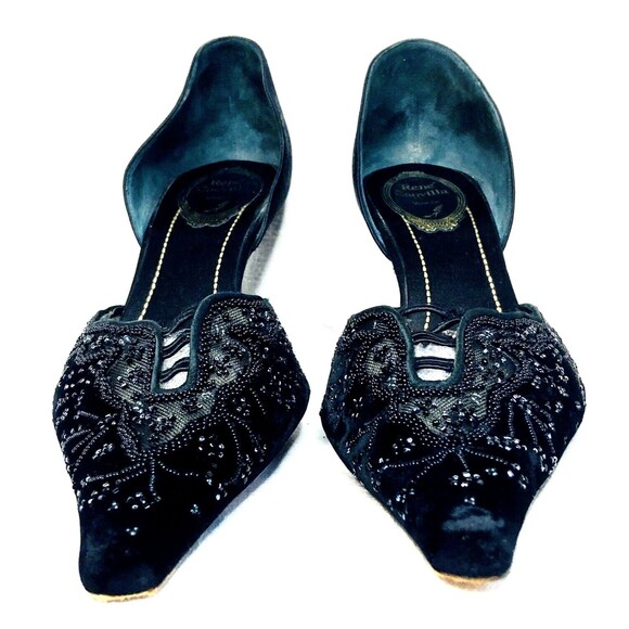 Rene Caovilla Stiletto Heels Pointy Toe Bead D'Orsay 8 8.5 39 Witch Black Velvet - Picture 9 of 16